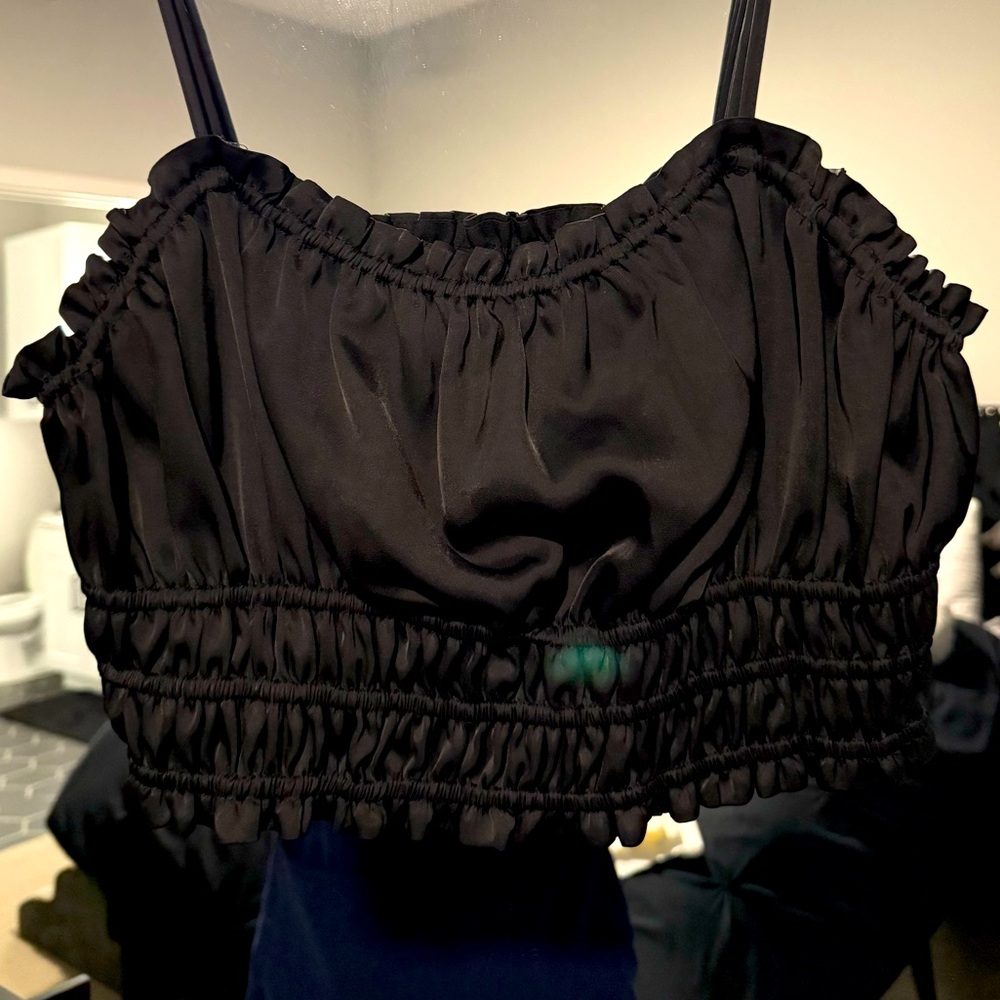 House of Harlow: Satin 2 piece set ruched crop top and pants
